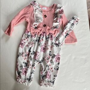 Girls Pink Floral Outfit 3-6mo